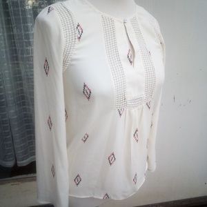 White sheere native print top